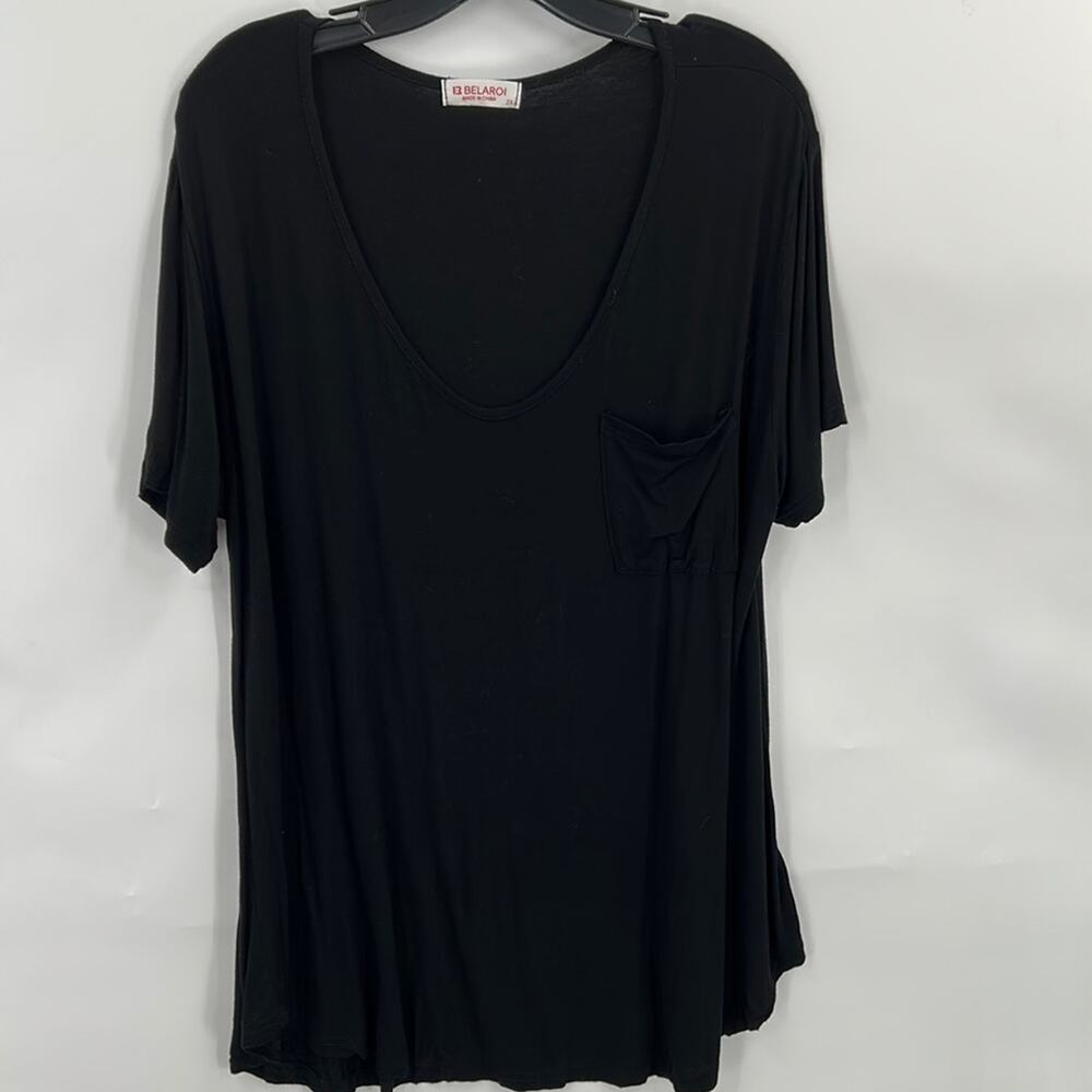 Women's Plus Size V Neck Black Short Sleeve Top Tunic Size 2 X